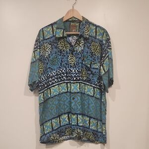 Pineapple‎ connection vintage Men's Blue and Green Patterned Shirt